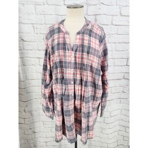 Woman Within Plaid Flannel Top Tunic Soft Cozy Cabin Button Up Boho Pastel 2X